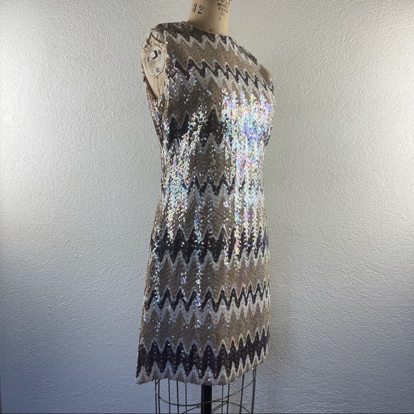 Vintage l 60s S Iridescent Sequin A-Line Twiggy Scooter Vespa MCM Mod Mini Dress - Picture 8 of 15